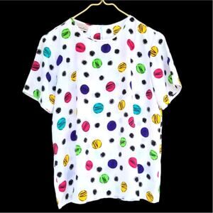Vintage Penbrooke Lane Geometric Print Keyhole Back Top Size S White Multi Retro